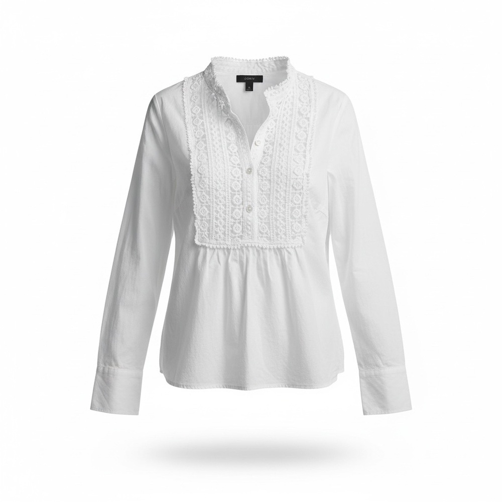 J.Crew White Lace-Trimmed Blouse